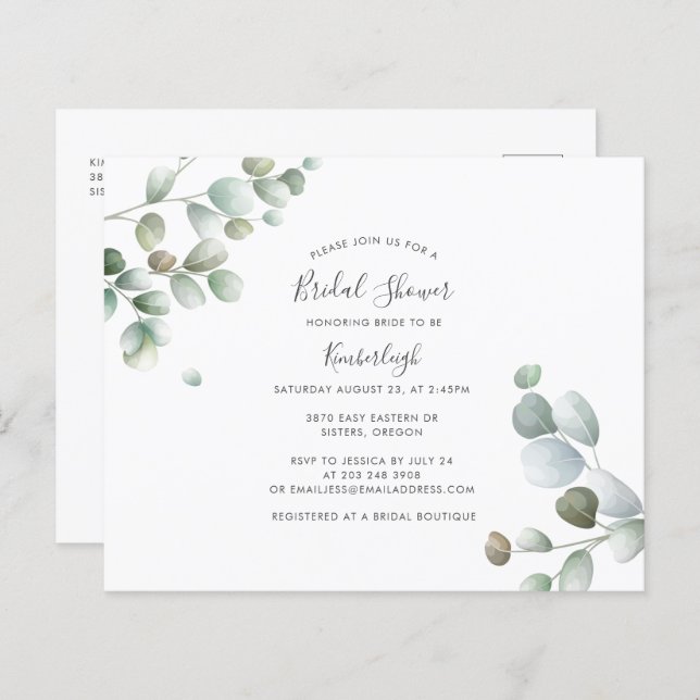 Invitation de douche nuptiale Eucalyptus Green (Devant / Derrière)
