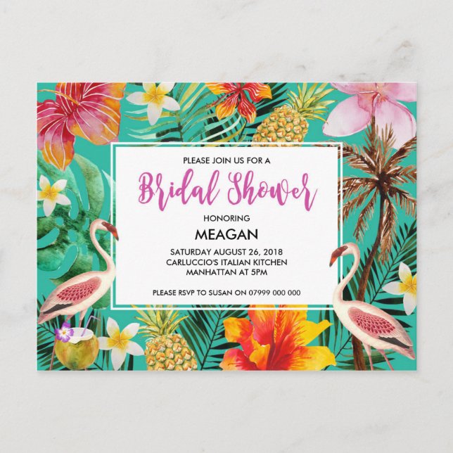 Invitation de douche nuptiale flamingo tropical (Devant)