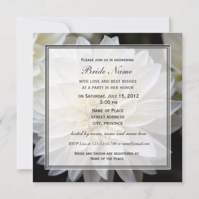 Invitation de douche nuptiale, fleur de dahlia bla (Devant)