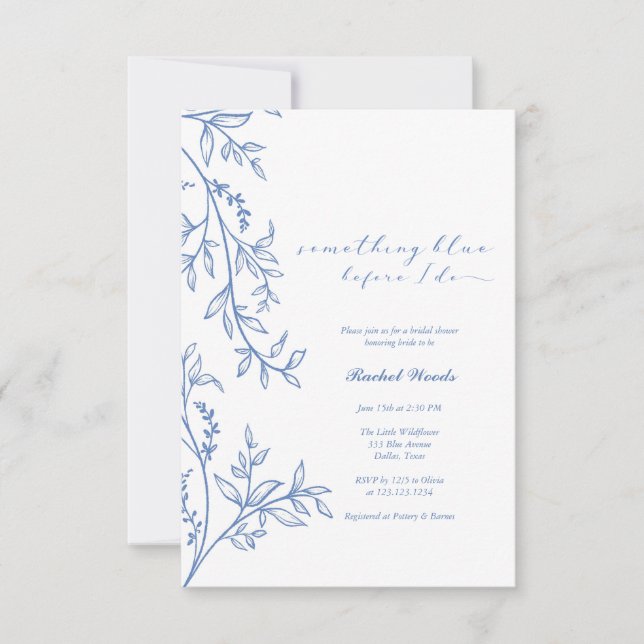 Invitation de douche nuptiale Fleur sauvage bleu (Devant)