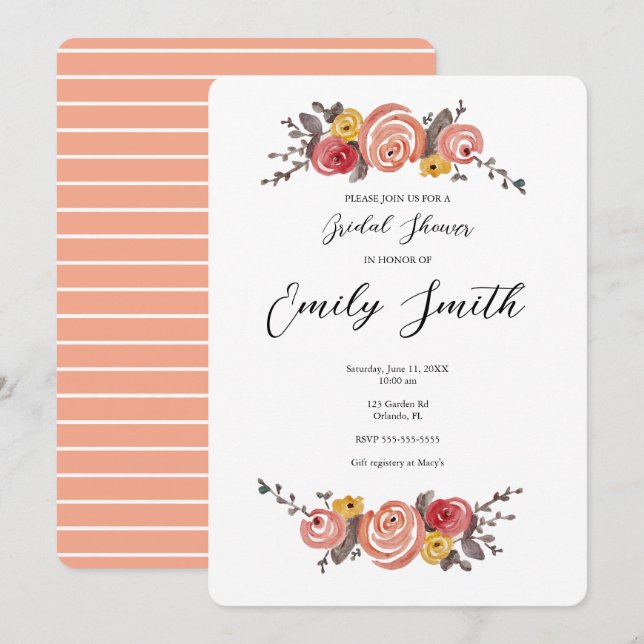 Invitation de douche nuptiale fleur sauvage Frame (Devant / Derrière)