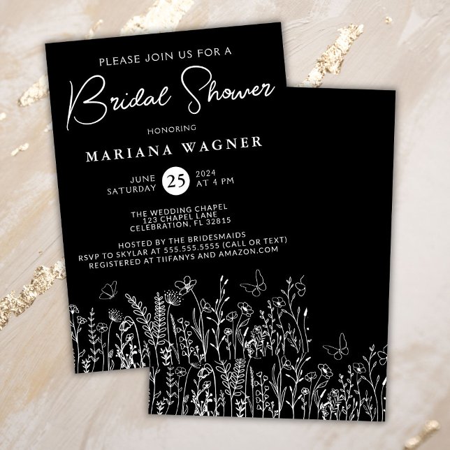 Invitation de douche nuptiale Fleur sauvage noire (Créateur téléchargé)