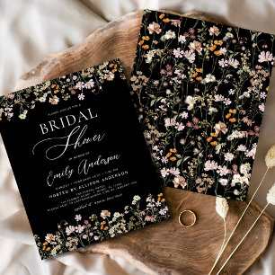 Invitation de douche nuptiale Fleur sauvage noire