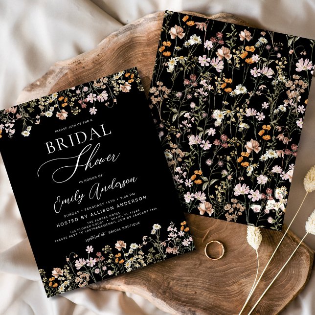 Invitation de douche nuptiale Fleur sauvage noire (Créateur téléchargé)