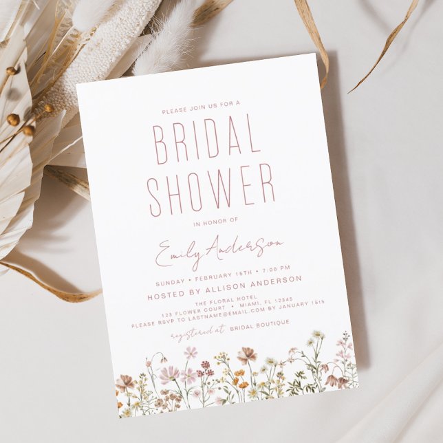 Invitation de douche nuptiale Fleur sauvage rose D (Créateur téléchargé)