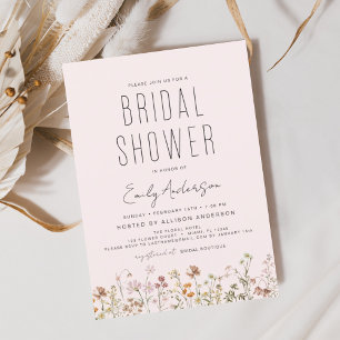 Invitation de douche nuptiale Fleur sauvage rose D