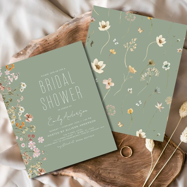 Invitation de douche nuptiale Fleur sauvage Sage G (Créateur téléchargé)