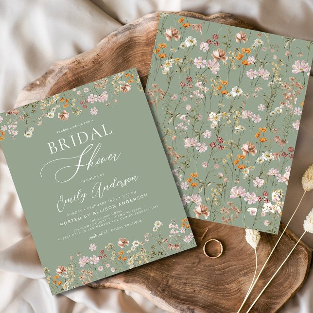 Invitation de douche nuptiale Fleur sauvage Sage G (Créateur téléchargé)