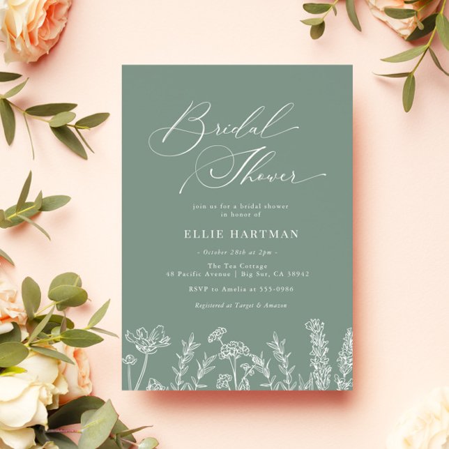 Invitation de douche nuptiale Fleur sauvage Sage G (Créateur téléchargé)