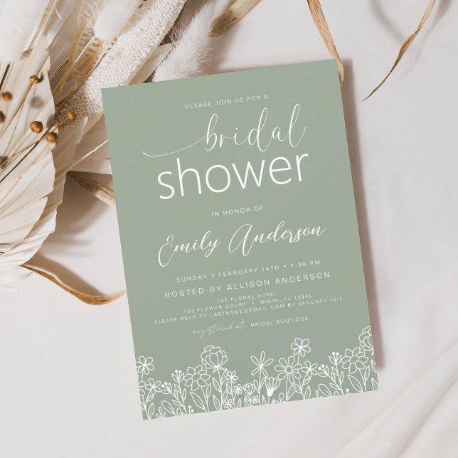 Invitation de douche nuptiale Fleur sauvage Sage G (Créateur téléchargé)