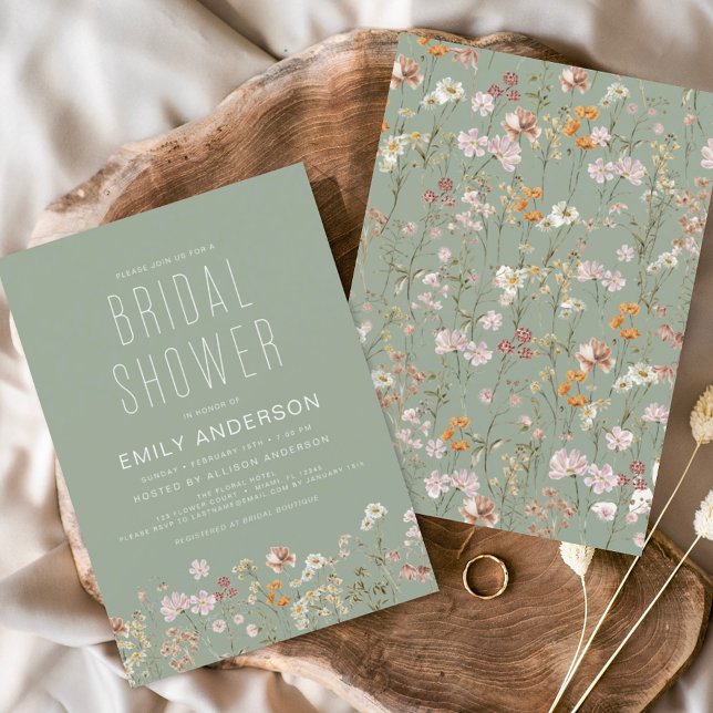 Invitation de douche nuptiale Fleur sauvage Sage G (Créateur téléchargé)