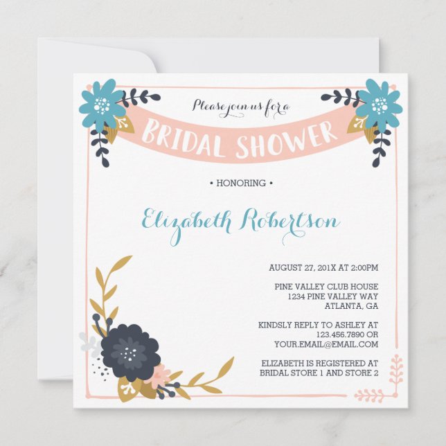 Invitation de douche nuptiale florale, moderne (Devant)