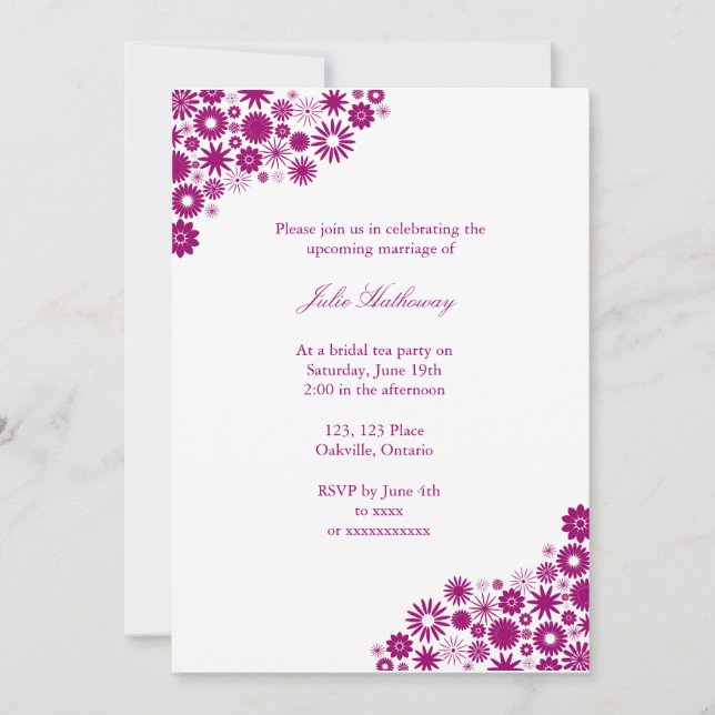 Invitation de douche nuptiale Fuchsia Florals pers (Devant)