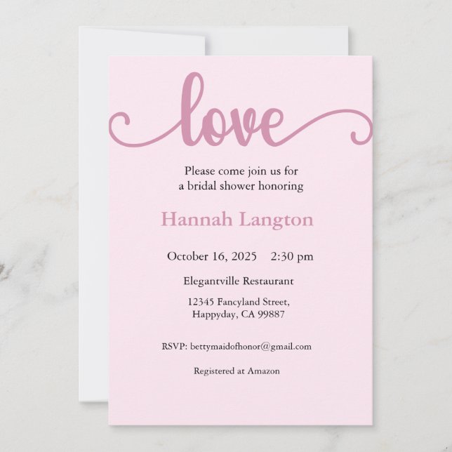 Invitation de douche nuptiale, Futur Mme, Amour (Devant)