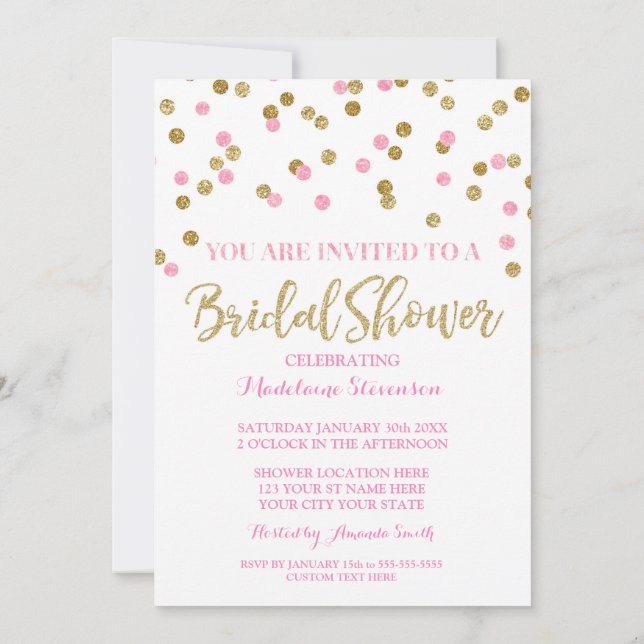 Invitation de douche nuptiale Gold Pink Confetti (Dos)