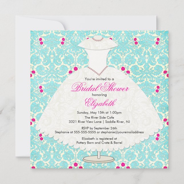 Invitation de douche nuptiale Gown Turquoise Damas (Devant)