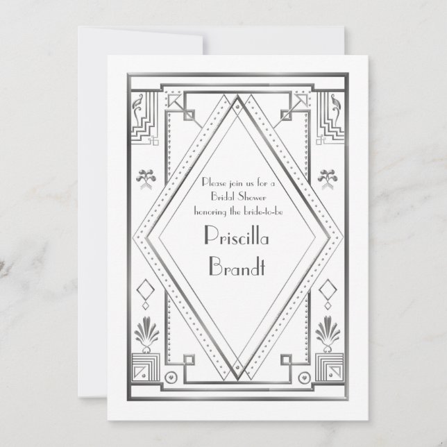 Invitation de douche nuptiale, grand Gatsby, argen (Devant)