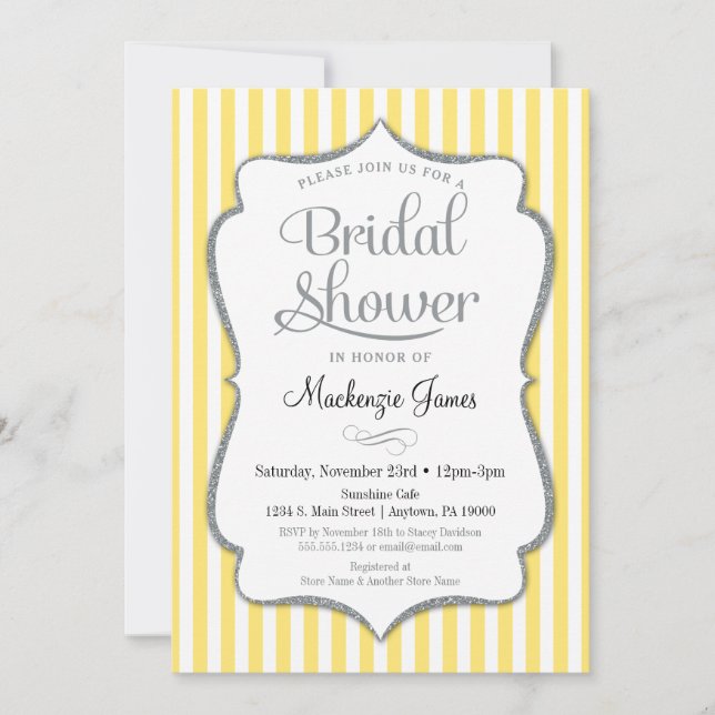 Invitation de douche nuptiale gris jaune Bande d'a (Devant)