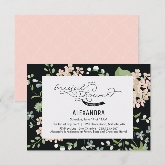 Invitation de douche nuptiale - Jardin, Fleur, Vin (Devant / Derrière)