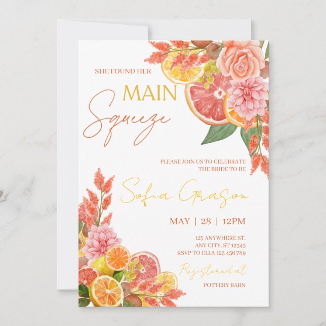 Invitation de douche nuptiale – Main Squeeze (Devant)