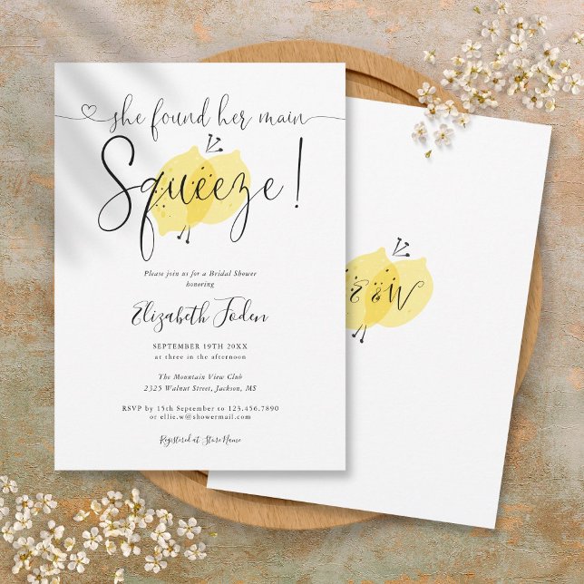 Invitation de douche nuptiale Main Squeeze Lemons  (Main Squeeze Lemons Monogram Script Bridal Shower Invitation)