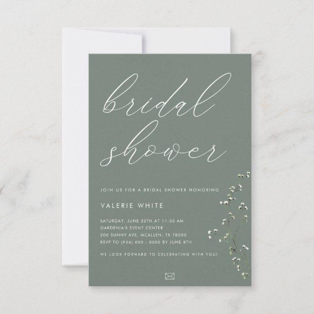 Invitation de douche nuptiale manuscrite Sage Gree (Devant)