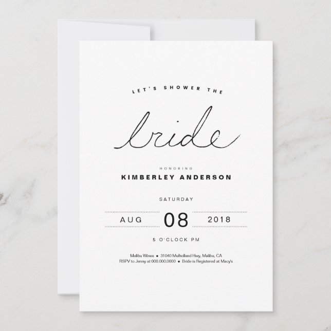 Invitation de douche nuptiale moderne et simple (Devant)
