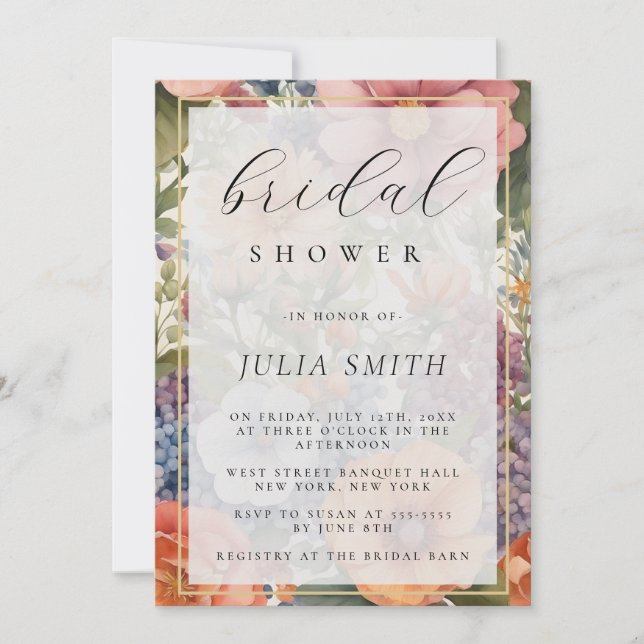Invitation de douche nuptiale multicolore Florale (Devant)