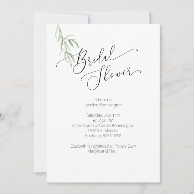 Invitation de douche nuptiale Olive Branch Aquarel (Devant)