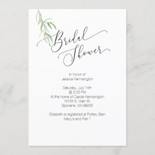 Invitation de douche nuptiale Olive Branch Aquarel