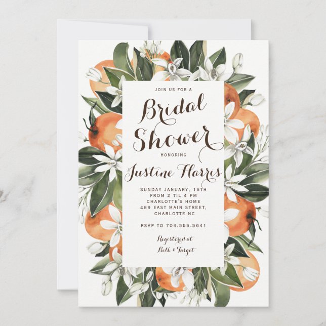 Invitation de douche nuptiale orange, nuptiale du  (Devant)