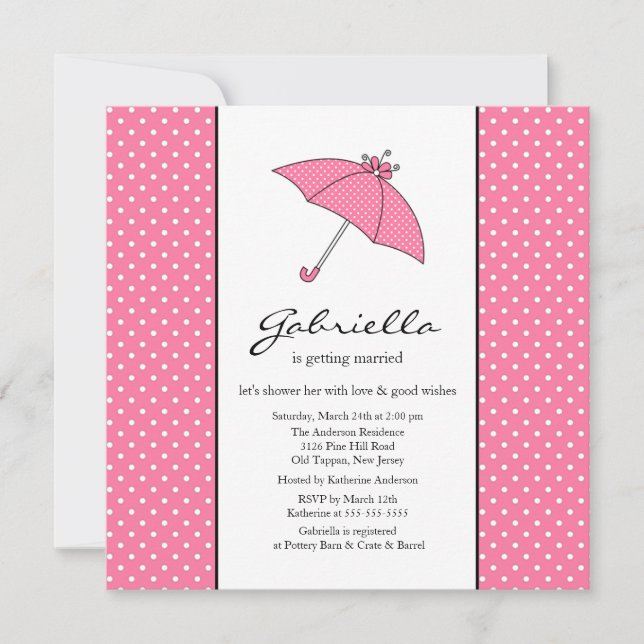 Invitation de douche nuptiale parapluie rose (Devant)