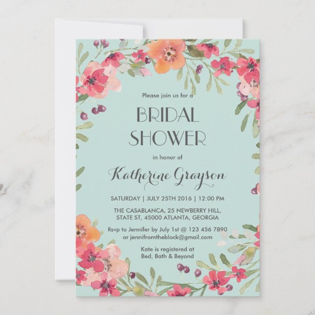 Invitation de douche nuptiale rose bleu Vintage (Devant)