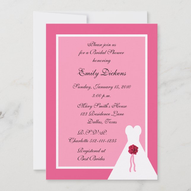 Invitation de douche nuptiale rose, Gown nuptiale  (Devant)