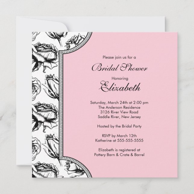 Invitation de douche nuptiale Rose rose Vintage (Devant)