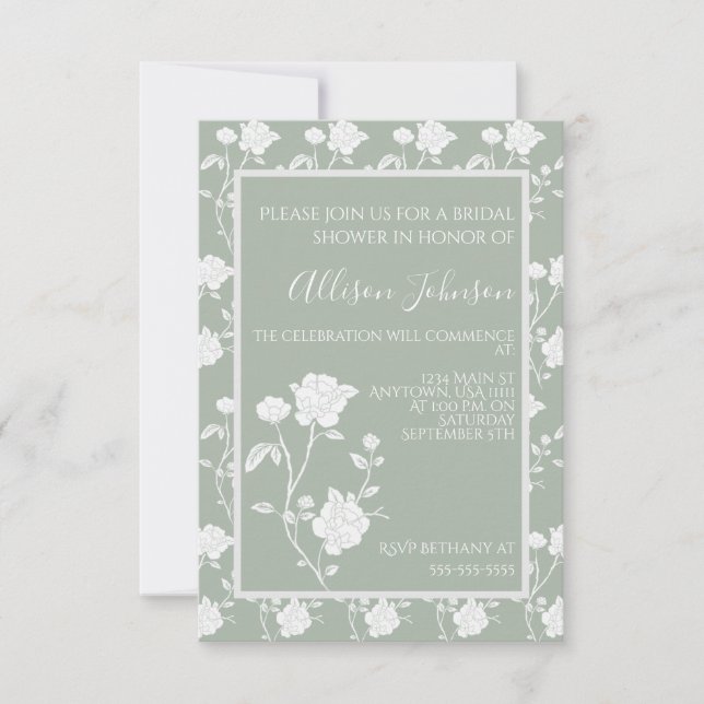 Invitation de douche nuptiale Rose Sage Green (Devant)