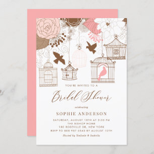 Invitation de douche nuptiale rose Whimsical Birdc