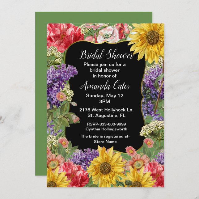 Invitation de douche nuptiale vintage Floral Garde (Devant / Derrière)