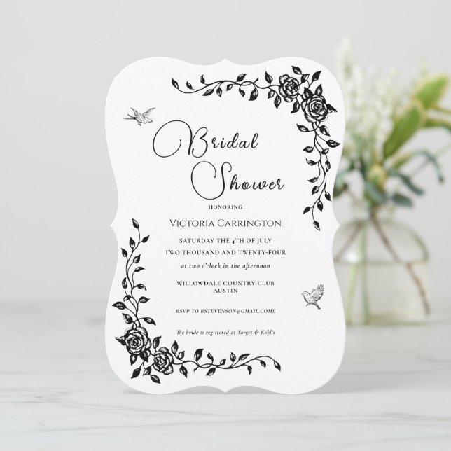 Invitation de douche nuptiale Vintage noire (Debout devant)
