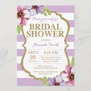 Invitation de douche nuptiale violet et or Floral
