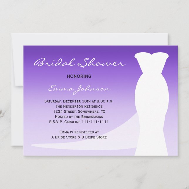Invitation de douche nuptiale Violet Ombre (Devant)
