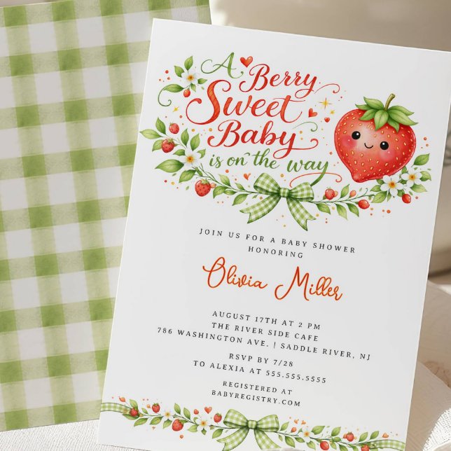 Invitation de douche pour bébé aux fraises douce c (Créateur téléchargé)