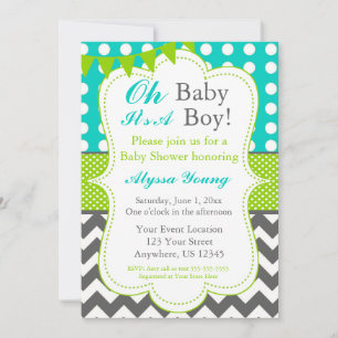 Invitation de douche pour bébé bleu gris vert