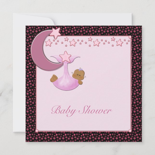 Invitation de douche pour bébé fille ethnique lune (Devant)