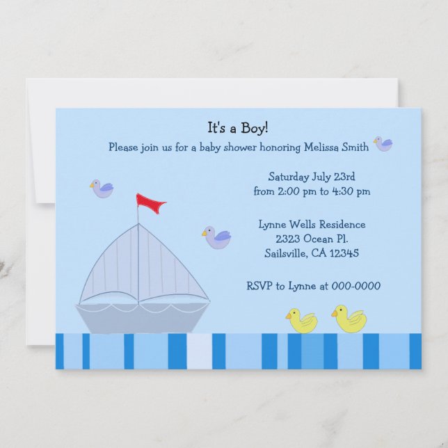 Invitation de douche pour bébé garçon voilier naut (Devant)