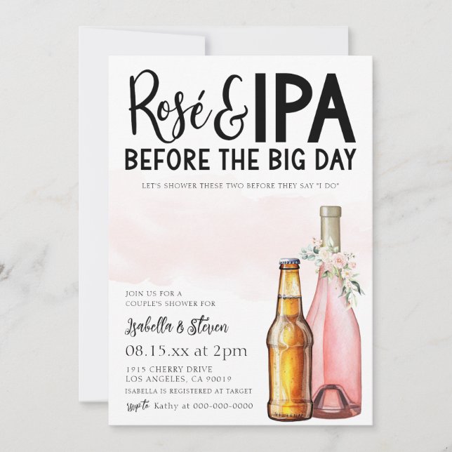 Invitation de douche Rosé et IPA Couple (Devant)