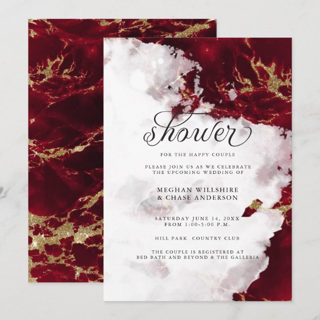 Invitation de douche | Ruby Red Watercolor Geode (Devant / Derrière)