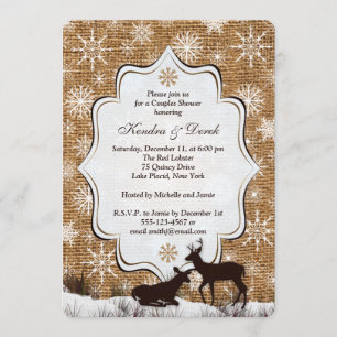 Invitation de douche Rustic Burlap Snowflake Deer