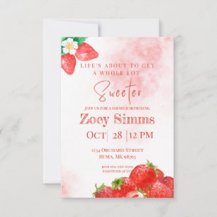 Invitation de douche thématique fraise rouge