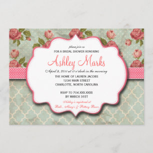 invitation de douche Vintage Chic Shabby Chic Bleu